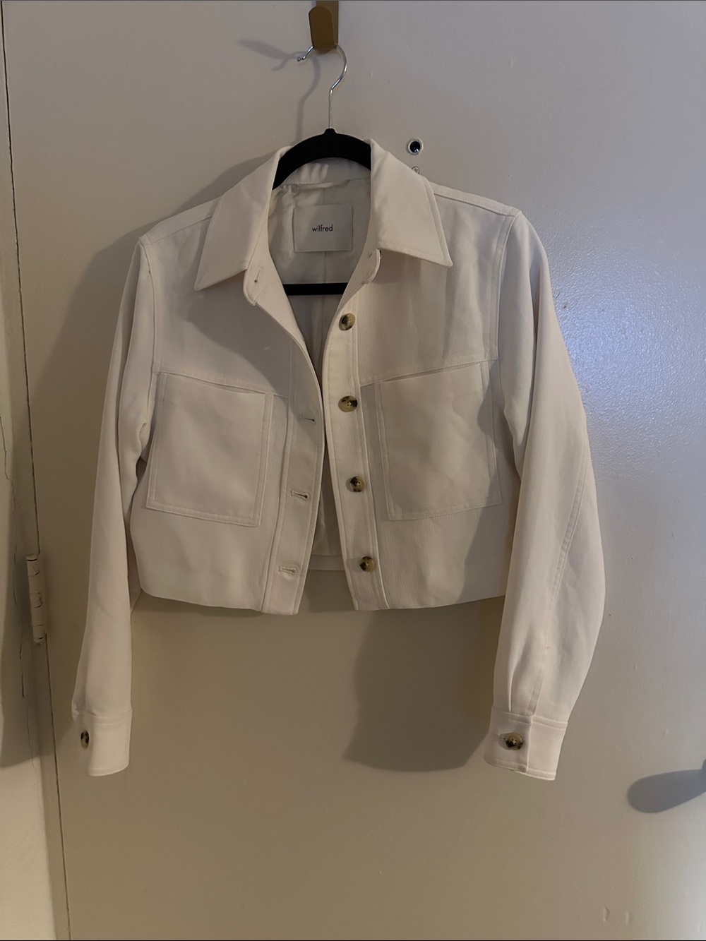 Wilfred Ivory Cropped Button Front Collared Lined Jacket Pockets Women XS